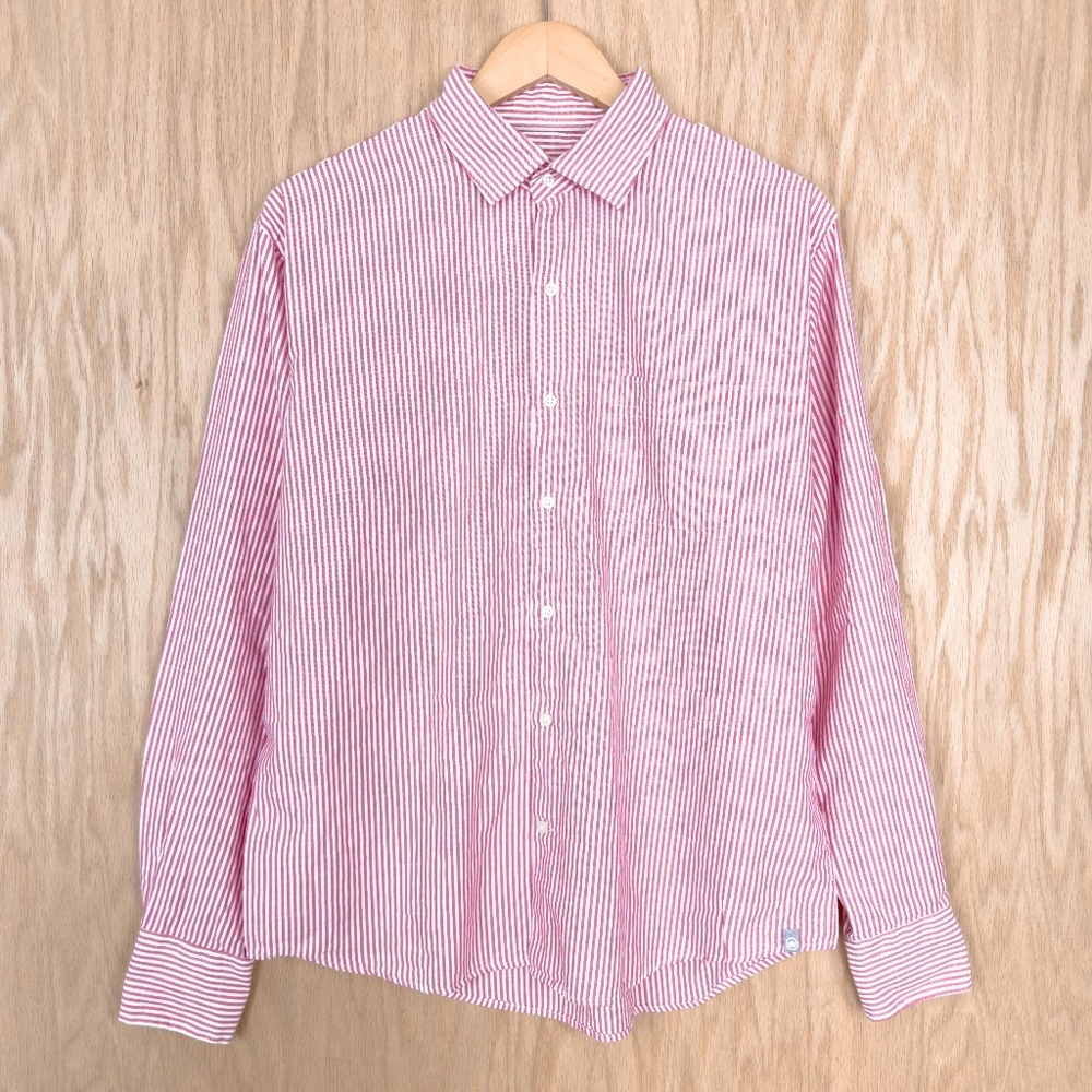 Peter Millar Crown Stripe Button Down Long Sleeve Shirt Red White - Picture 1 of 11